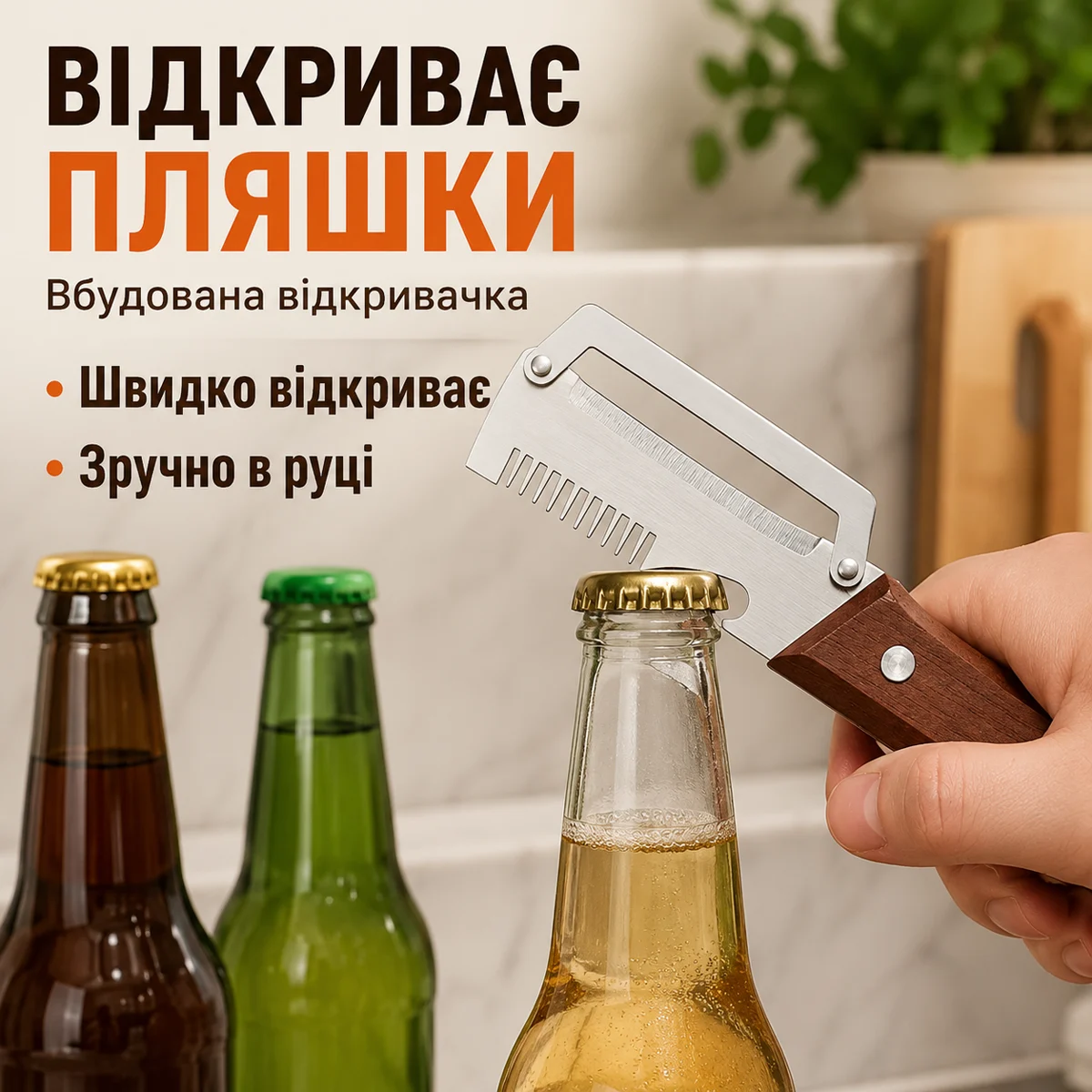Вбудована відкривачка для пляшок у кухонному ножі